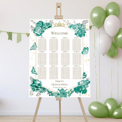 Quinceanera Green Seating Chart Sign Butterflys