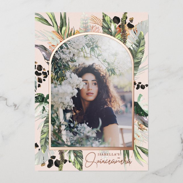 Quinceañera | Greenery & Terra Cotta Jungle  Foil Invitation (Front)