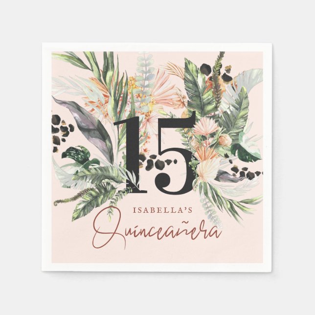 Quinceañera | Greenery & Terra Cotta Jungle  Napkins (Front)