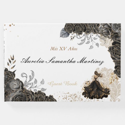 Quinceaera Guest Book Black and Gold