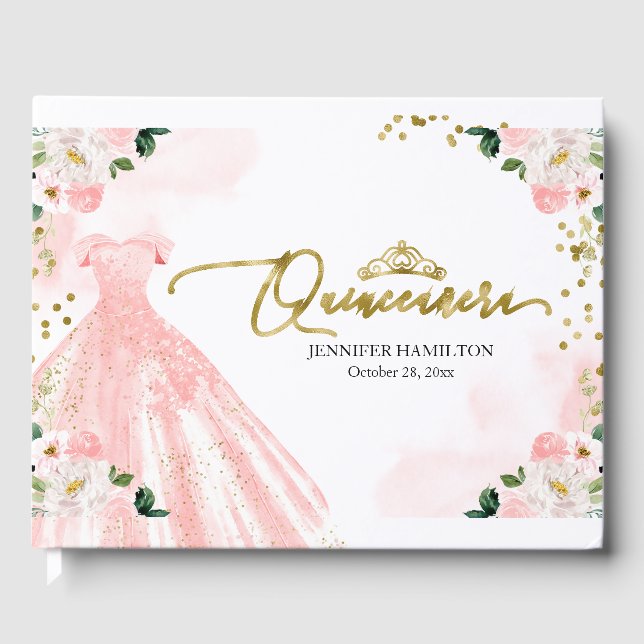 Quinceanera Guest Book Blush Dress Floral (Front)