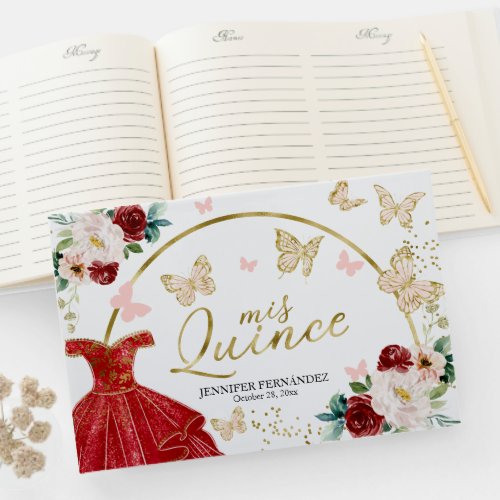 Quinceanera Guest Book Butterfly Red Dress 