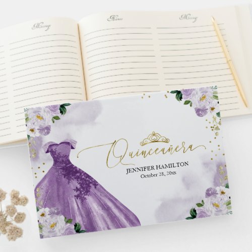 Quinceanera Guest Book Purple Dress Floral