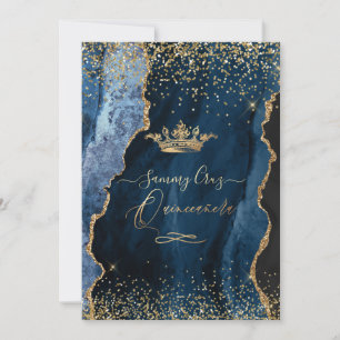 Quinceanera H2 Blue Agate Faux Gold Dust Invitation