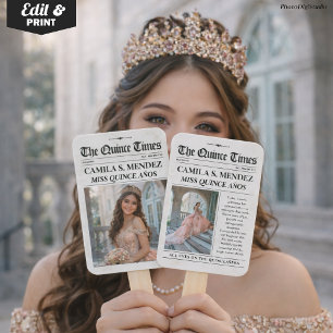Quinceañera Hand Fans, 15th Birthday Newspaper Fan