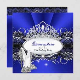 QUINCEANERA High Heels Royal Blue Diamond Tiara Invitation