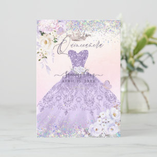 Quinceanera Holographic Dream Dusty Purple Dress Invitation