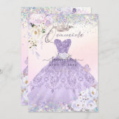 Quinceanera Holographic Dream Dusty Purple Dress Invitation (Front/Back)