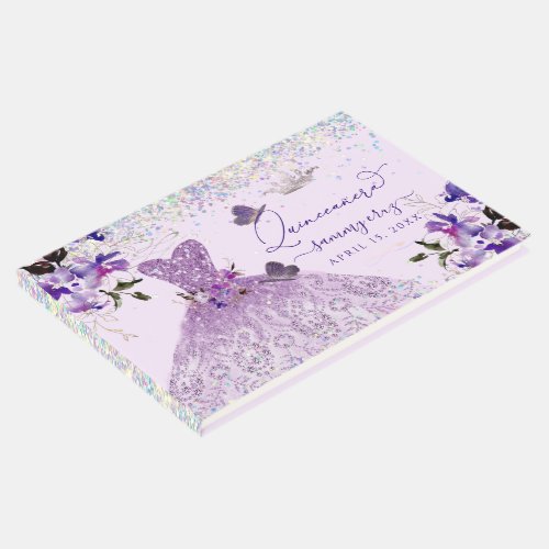 Quinceanera Holographic Glitter Purple Sweet Peas  Guest Book