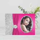Quinceanera | Hot Pink and Silver | Photo Invitation (Standing Front)