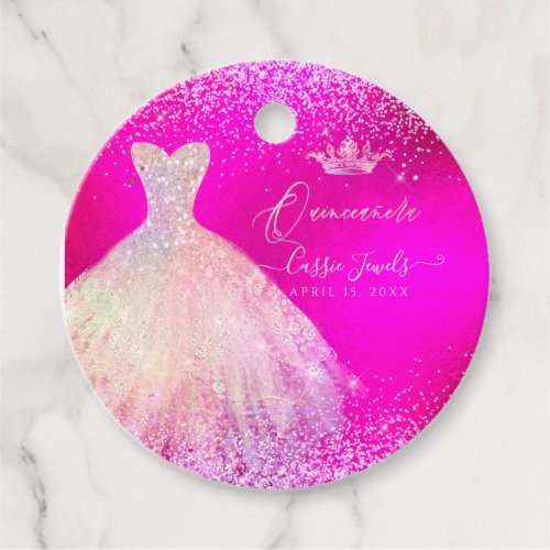 Quinceanera Hot PinkBlush Sparkle Dress Princess Favor Tags