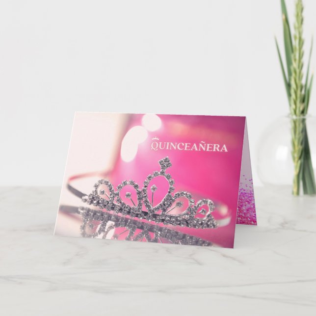 Quinceañera Hot Pink Glitter Crown White Dress  Invitation (Front)