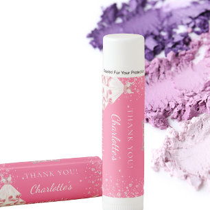 Quinceanera hot pink glitter tiara dress lip balm