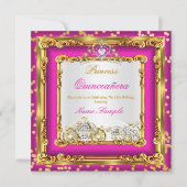 Quinceanera Hot Pink Gold Diamond Horse Carriage Invitation (Front)