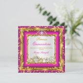 Quinceanera Hot Pink Gold Diamond Horse Carriage Invitation (Standing Front)
