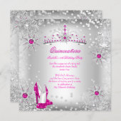 Quinceanera Hot Pink Silver Winter Wonderland Invitation (Front/Back)