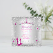 Quinceanera Hot Pink Silver Winter Wonderland Invitation (Standing Front)