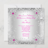Quinceanera Hot Pink Silver Winter Wonderland Invitation (Back)