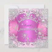 Quinceanera Hot Pink Winter Wonderland Snowflakes Invitation (Front)
