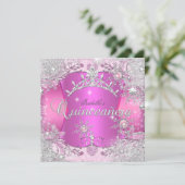 Quinceanera Hot Pink Winter Wonderland Snowflakes Invitation (Standing Front)