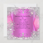 Quinceanera Hot Pink Winter Wonderland Snowflakes Invitation (Back)