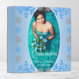Quinceañera Ice Blue Silver Winter Snowflake Album 3 Ring Binder