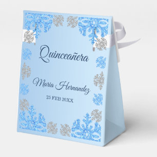 Quinceañera Ice Blue Silver Winter Snowflake Favor Boxes