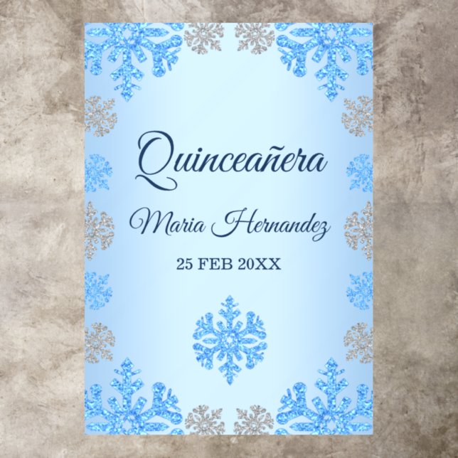 Quinceañera Ice Blue Silver Winter Snowflake Floor Decals (Insitu)