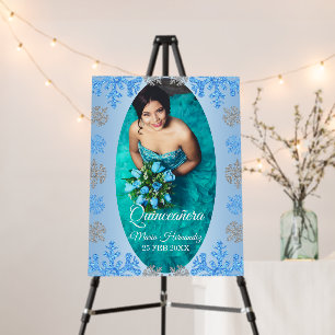 Quinceañera Ice Blue Silver Winter Snowflake Foam Board