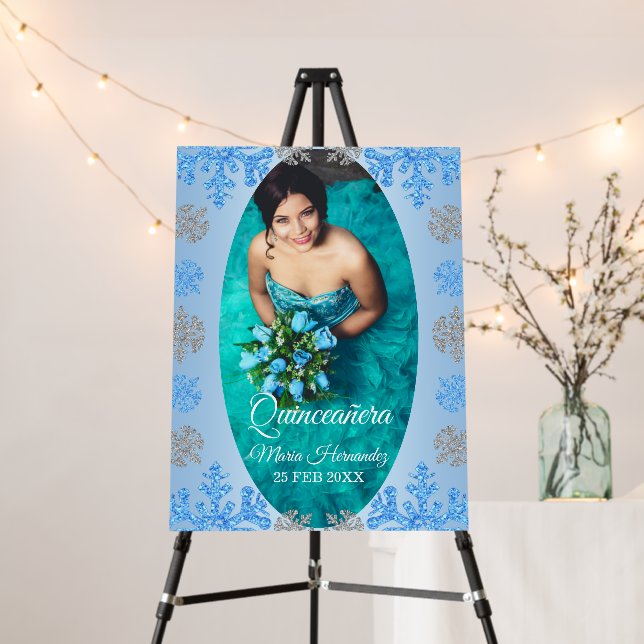 Quinceañera Ice Blue Silver Winter Snowflake Foam Board (In Situ (Stand))