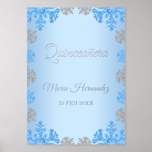 Quinceaera Ice Blue Silver Winter Snowflake Foil Prints