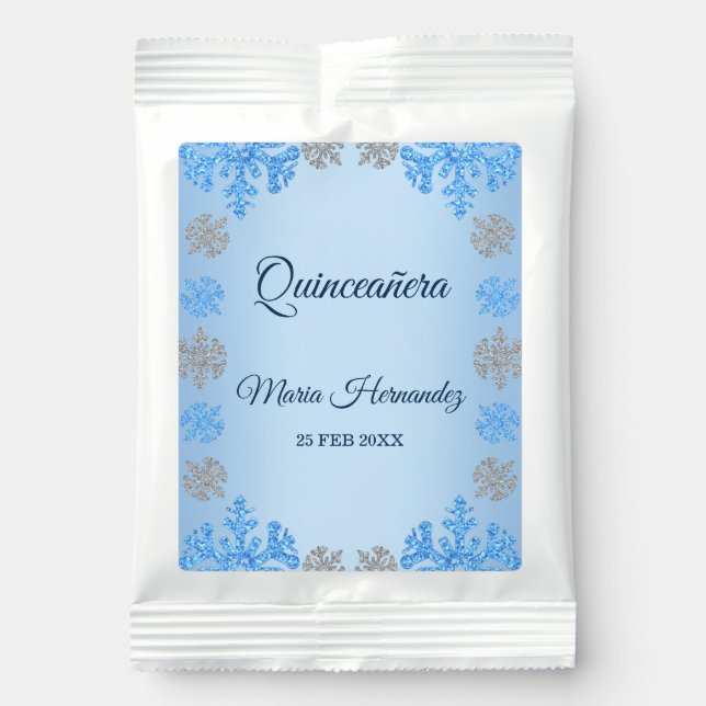 Quinceañera Ice Blue Silver Winter Snowflake Hot Chocolate Drink Mix (Front)