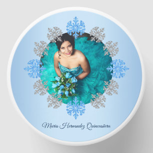 Quinceañera Ice Blue Silver Winter Snowflake Mini Candle Favors