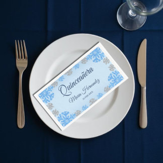 Quinceañera Ice Blue Silver Winter Snowflake Paper Guest Towels