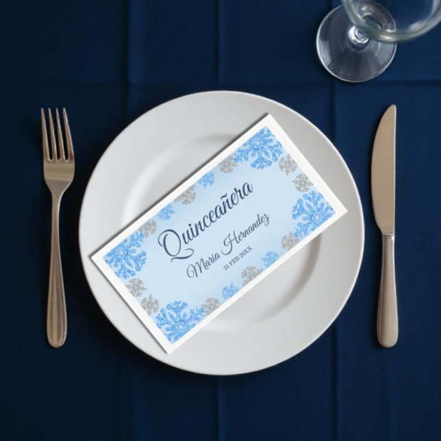 Quinceañera Ice Blue Silver Winter Snowflake Paper Guest Towels (Creator Uploaded)