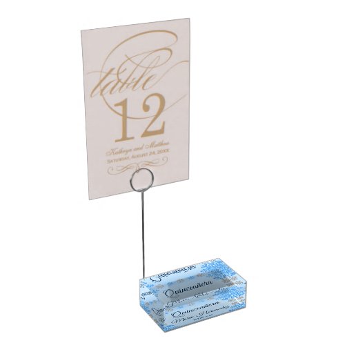 Quinceaera Ice Blue Silver Winter Snowflake Place Card Holder