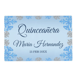 Quinceañera Ice Blue Silver Winter Snowflake Placemat