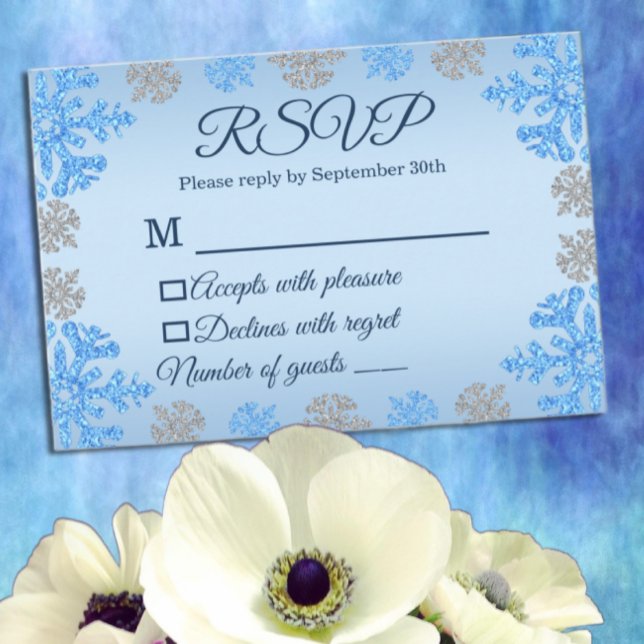 Quinceañera Ice Blue Silver Winter Snowflake RSVP Card (Creator Uploaded)