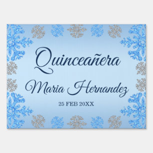 Quinceañera Ice Blue Silver Winter Snowflake Sign