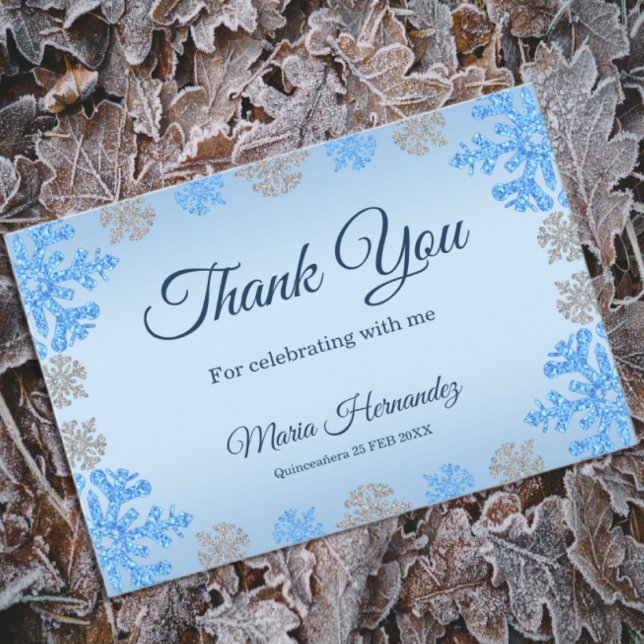 Quinceañera Ice Blue Silver Winter Snowflake Thank You Card (Creator Uploaded)