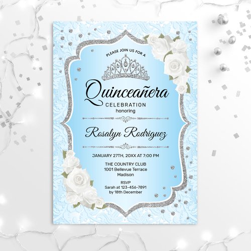 Quinceanera _ Icy Blue Silver Invitation
