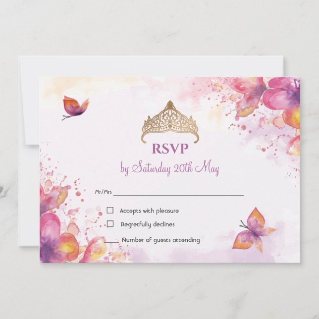 Quinceañera in watercolor butterflies RSVP Card (Front)
