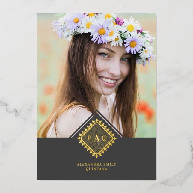 Quinceañera Initials Ornamental Lace Sophisticated Foil Invitation (Front)