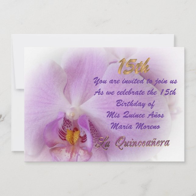Quinceanera invitation 15th Birthday orchid (Front)