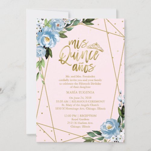 Quinceanera Invitation Bilingual Pink Blue