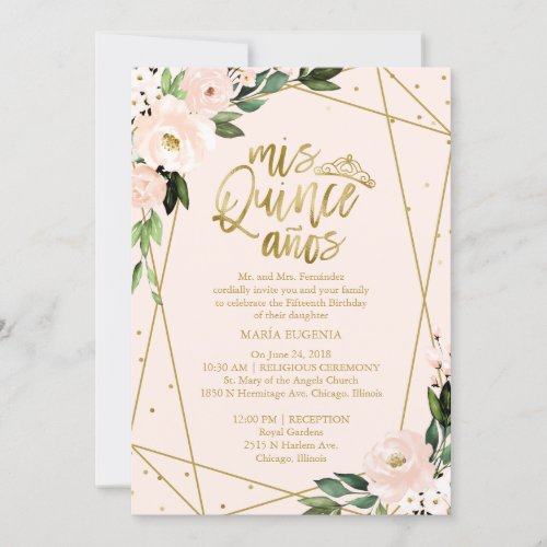 Quinceanera Invitation Bilingual Pink Blush