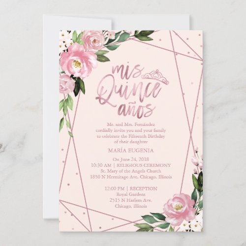 Quinceanera Invitation Bilingual Pink Blush