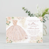 Quinceanera Invitation Bilingual Pink Blush Gown (Standing Front)
