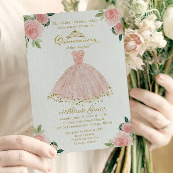 Quinceanera Invitation Bilingual Pink Blush Gown by StampsbyMargherita at Zazzle