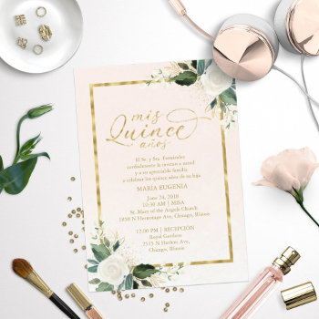 Quinceanera Invitation Bilingual Pink Gold Foil by StampsbyMargherita at Zazzle